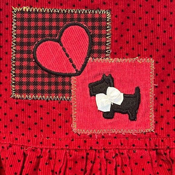 Vtg SAMARA Dress Girls 2T Red Heart Scottie Dog Polka Dot Corduroy Embroidery - Picture 3 of 15